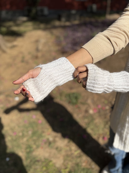 Fingerless White Crochet Gloves